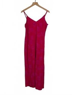 GAP XL Tall Pink Floral Jacquard Maxi Slip Dress Spaghetti Strap Side Slit
